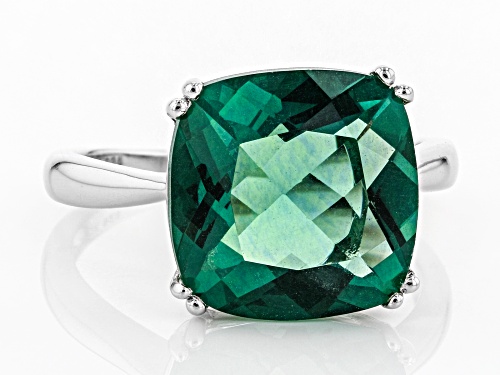 7.41ct Square Cushion Green Fluorite Rhodium Over Sterling Silver Solitaire Ring - Size 6