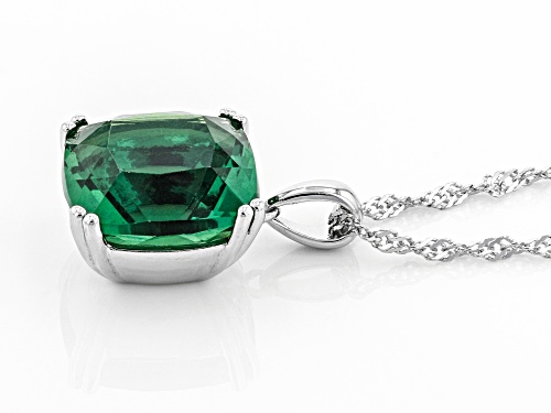 7.41ct Square Cushion Green Fluorite Rhodium Over Sterling Silver Solitaire Pendant With Chain