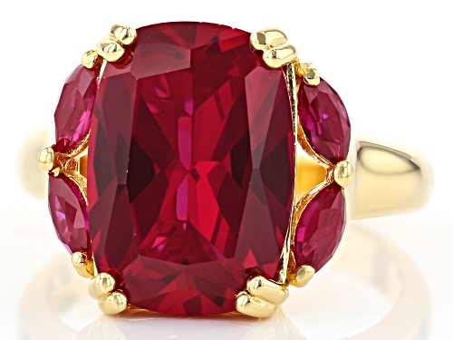 6.29ct Rectangular Cushion and 1.50ctw Marquise Lab Created Ruby 18k Yellow Gold Over Silver Ring - Size 8