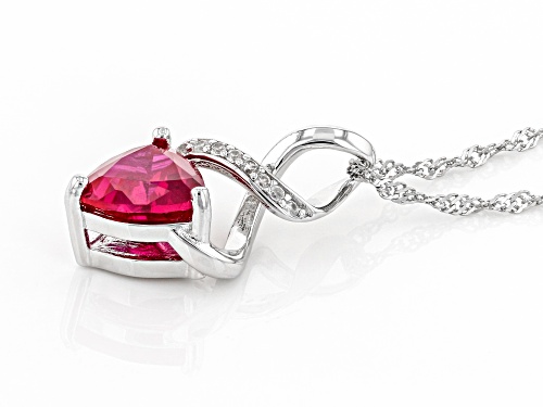 2.13ct Trillion Lab Created Ruby and .12ctw Round Zircon Rhodium Over Silver Pendant With Chain