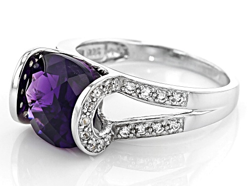 3.75ct Square Cushion African Amethyst with .20ctw Round White Topaz Rhodium Over Silver Ring - Size 8