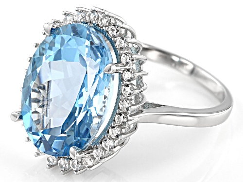 10.20ct Oval Glacier Topaz™ with .48ctw Round White Zircon Rhodium Over Sterling Silver Ring - Size 9