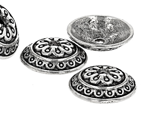 Antiqued Silver Tone Flower Texture Bead Caps appx 14.3x3.7x2.0mm 10 Pieces Total