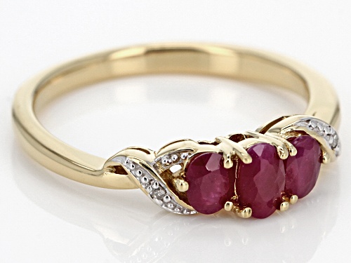 0.68ctw Oval Burmese Ruby With .01ctw Round Two Diamond Accent 18k Gold Over Sterling Silver Ring - Size 8