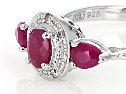 .69CTW OVAL AND PEAR SHAPE BURMESE RUBY WITH .03CTW ROUND WHITE DIAMOND ACCENT STERLING SILVER RING - Size 9