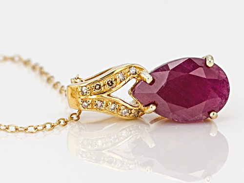 3.40ct India Ruby with .04ctw Champange Diamond Accent 18k Gold Over Silver Pendant with Chain