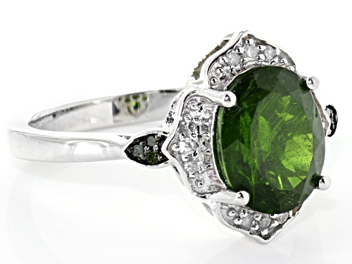 2.85ct Russian Chrome Diopside With .09ctw Diamond Accent Rhodium Over Sterling Silver Ring - Size 7