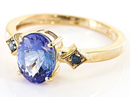 1.45ct oval tanzanite and .06ctw round two diamond accent 18k gold over sterling silver ring - Size 10