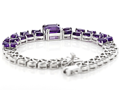 10.64CTW AFRICAN AMETHYST WITH .07CTW WHITE DIAMOND RHODIUM OVER SILVER BRACELET - Size 8