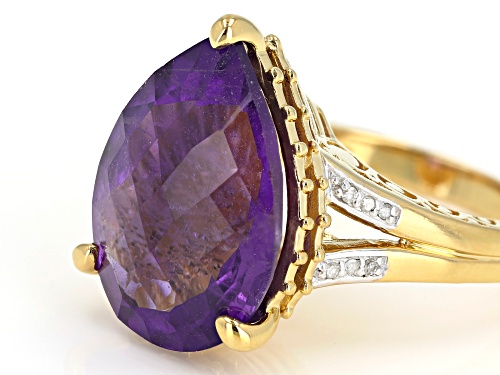 10.20ct African amethyst with .02ctw white diamond 18k yellow gold over sterling silver ring - Size 5