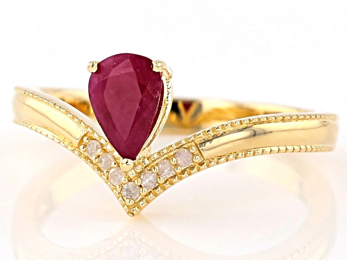 .85ct Round Burmese Ruby With Round White Diamond Accent 18K Gold Over Silver Ring - Size 9