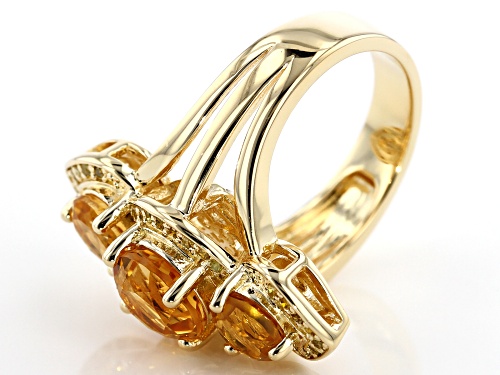 3.05ctw Round Golden Citrine With .16ctw Yellow Diamond  18k Gold Over Sterling Silver 3-Stone Ring - Size 6