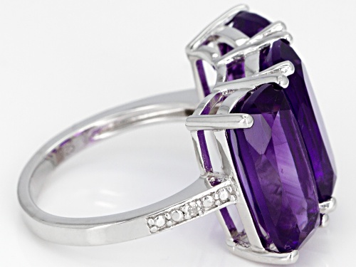 11.22ctw Rectangular Cushion African Amethyst With Two Diamond Accent Rhodium Over Silver Ring - Size 5