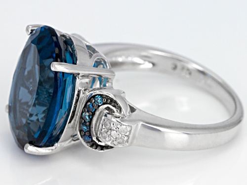 10.20ct London Blue Topaz With .09ctw White & Blue Diamond Accent Rhodium Over Sterling Silver Ring - Size 5