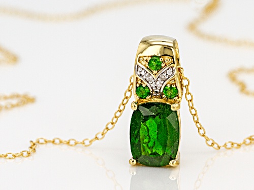 1.84ctw Russian Chrome Diopside With .01ctw Diamond Accent 18k Gold Over Silver Pendant With Chain