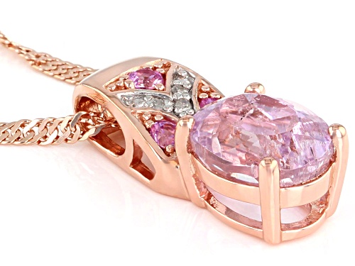 2.30ctw kunzite & pink sapphire, .01ctw 3 diamond accent 18k rose gold over silver pendant w/chain