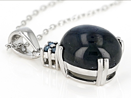 6.97ct blue star sapphire with .05ctw blue diamond accent rhodium over silver pendant with chain