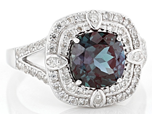 2.50ct Lab Alexandrite, .02ctw Four Diamond Accent & .39ctw Zircon Rhodium Over Sterling Silver Ring - Size 9