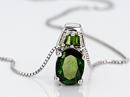 1.72ctw Russian Chrome Diopside With .01ctw Diamond Accent Rhodium Over Silver Pendant With Chain