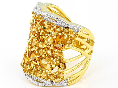 5.23CTW MIXED SHAPE BRAZILIAN CITRINE & .02CTW WHITE DIAMOND ACCENT 18K GOLD OVER SILVER BAND RING - Size 7