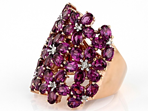10.85CTW OVAL RHODOLITE & .07CTW WHITE DIAMOND ACCENT 18K ROSE GOLD OVER SILVER RING - Size 7