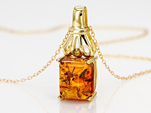 12x10mm Amber With .01ct Yellow Single Diamond Accent 18k Gold Over Silver Pendant With Chain