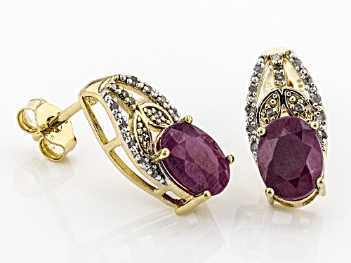 4.25ctw Indian Ruby, .06ctw Champagne & .05ctw White Diamond Accents 18k Gold Over Silver Earrings