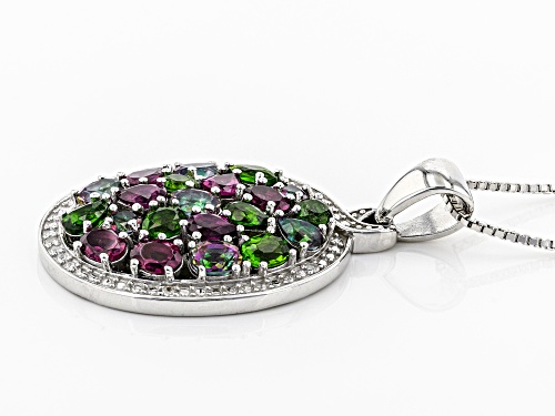 3.30ctw Mixed Shape Multi-Gem & .02ctw Diamond Accent Rhodium Over Silver Pendant With Chain