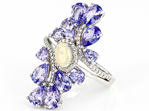.21ct Ethiopian opal with 3.09ctw tanzanite .01ctw diamond accent rhodium over silver ring - Size 6