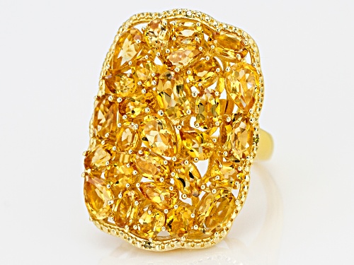 5.96ctw Pear Shape & Oval Citrine, .01ctw Four Yellow Diamond Accent 18k Gold Over Silver Ring - Size 7