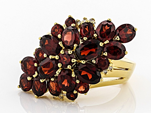 6.23ctw oval, round Vermelho Garnet™ with .04ctw white diamond accent 18k gold over silver ring - Size 6