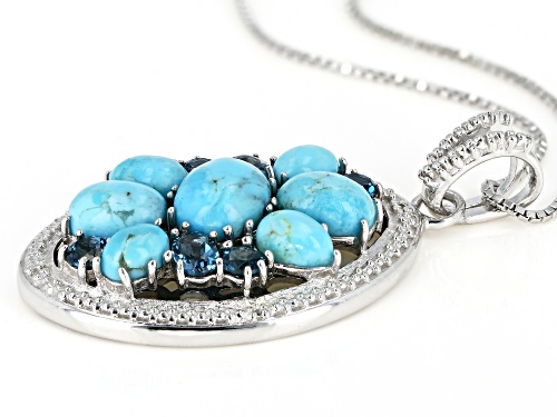 Turquoise & .83ctw London Blue Topaz & Diamond Accent Rhodium Over Silver Pendant W/ Chain