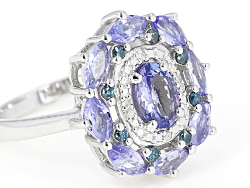 1.65ctw tanzanite, .10ctw blue diamonds & .02ctw white diamond accent rhodium over silver ring - Size 7