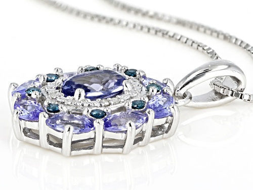 1.65ctw tanzanite, .10ctw blue & .02ctw white diamond accent rhodium over silver pendant w/chain