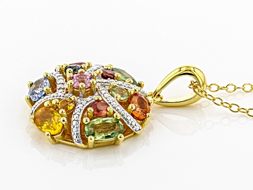 1.93ctw Multi-Sapphire With .01ctw Two Diamond Accents 18k Gold Over Silver Pendant With Chain