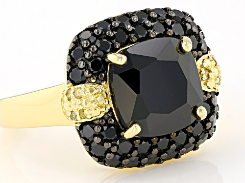 5.62ctw Black Spinel With .07ctw Yellow Diamond Accents 18k Yellow Gold Over Sterling Silver Ring - Size 9