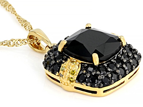 5.87ctw Black Spinel With .07ctw Yellow Diamond Accents 18k Gold Over Silver Pendant With Chain