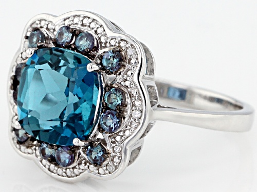 2.97ct London blue topaz, .40ctw lab alexandrite, .01ctw diamond accent rhodium over silver ring - Size 9