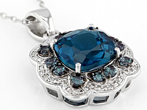 3.38ctw London blue topaz, lab alexandrite & diamond accent rhodium over silver pendant w/chain