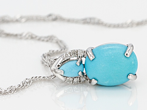 Oval & Pear Shape Sleeping Beauty Turquoise, Diamond Accent Rhodium Over Silver Pendant W/ Chain