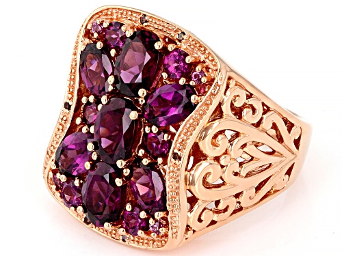 5.13ctw Mixed Raspberry Color Rhodolite & .02ctw Red Diamond Accent 18k Rose Gold Over Silver Ring - Size 7