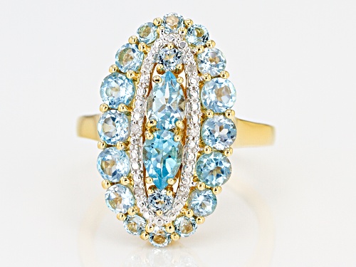 2.92CTW PEAR SHAPE & ROUND SWISS BLUE TOPAZ WITH .03CTW DIAMOND ACCENT 18K GOLD OVER SILVER RING - Size 6