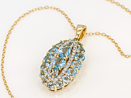 2.92CTW SWISS BLUE TOPAZ WITH .03CTW WHITE DIAMOND ACCENT 18K GOLD OVER SILVER PENDANT W/CHAIN