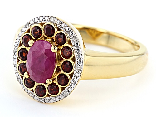 .81ct Burmese ruby, .51ctw Vermelho Garnet™ & .02ctw white diamond accent 18k gold over silver ring - Size 7