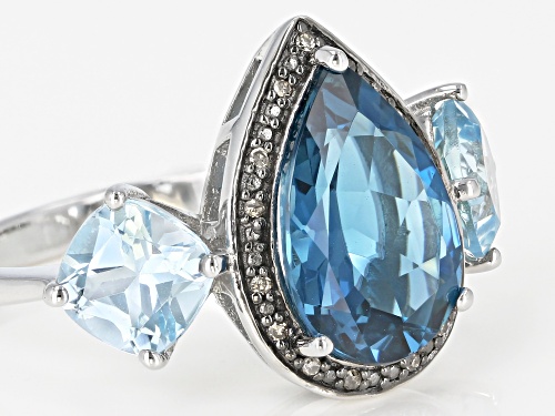 5.91ctw London blue & Glacier Topaz(TM) w/.04ctw champagne diamond accent rhodium over silver ring - Size 10
