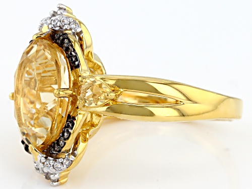 3.82ctw citrine, .02ctw champagne diamond accent and .10ctw white zircon 18k gold over silver ring - Size 9