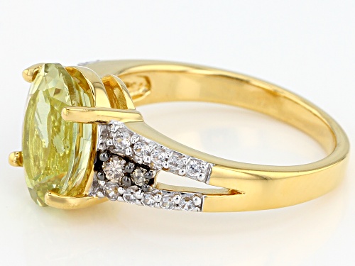 3.16ct yellow apatite, .19ctw zircon, .08ctw 4 champagne diamond accent 18k gold over silver ring - Size 11