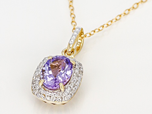 1.00CT OVAL TANZANITE WITH .05CTW WHITE DIAMOND ACCENT 18K GOLD OVER SILVER PENDANT WITH CHAIN