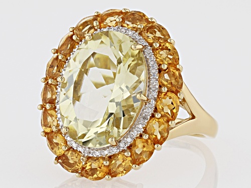 6.71ct Yellow Labradorite, 1.87ctw Citrine & .02ctw Diamond Accents 18k Gold Over Silver Ring - Size 7