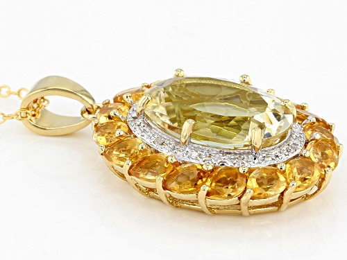 6.11ctw Yellow Labradorite & Citrine w/.02ctw Diamond Accent 18k Gold Over Silver Pendant w/Chain